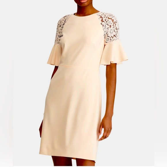 RALPH LAUREN Women Blush Pink Bell Ruffle Sleeve Evening Dress Size 8 AUTHENTIC